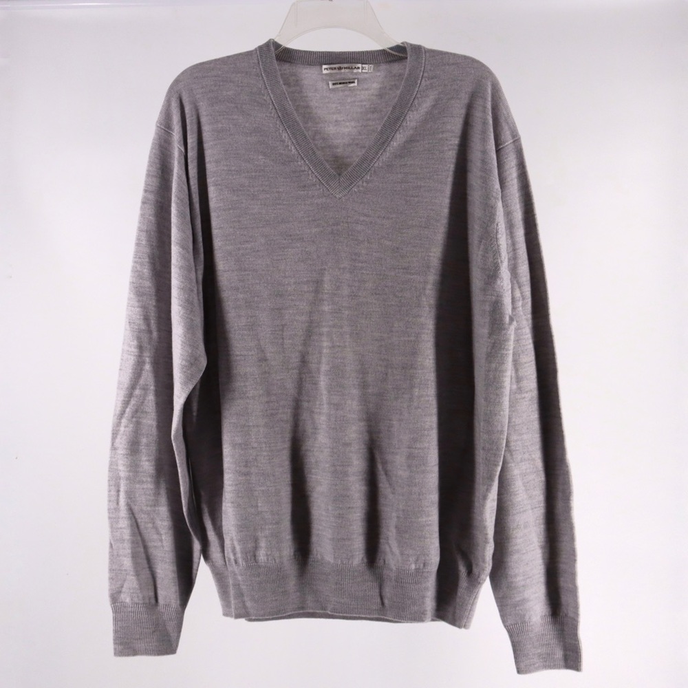 NWOT Peter Millar Gray V-Neck Sweater 100% Merino Wool XL